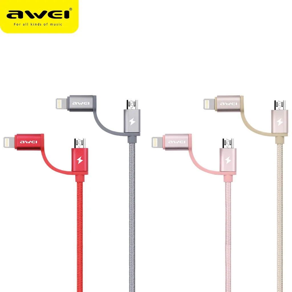 Awei 2 в 1 кабель Micro USB для зарядки телефона 20 см IOS Android и Powerbank кабели CL-930C быстрой |