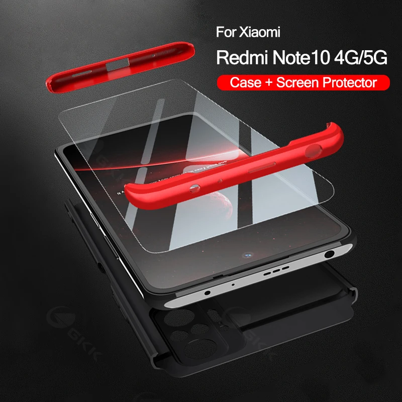 

GKK For Xiaomi Redmi Note 10 10S Pro Max 4G 5G Case 360 Degree Protection With Glass Case For Redmi Note 10 10S Pro Max Cover