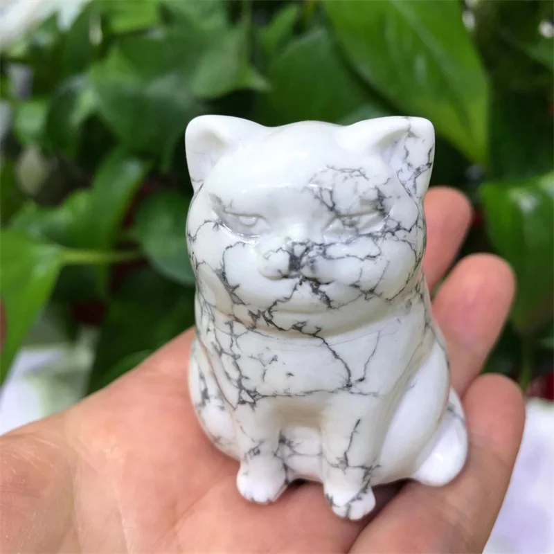 

1pcs Natural Crystal Howlite Mineral Carving Cat Healing Reiki Home Decoration Ornaments Crafts Collectible Gifts