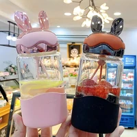 water cup cute creative rabbit design fashion trendy cool transparent glass cup portable handy bottle personality couple cups