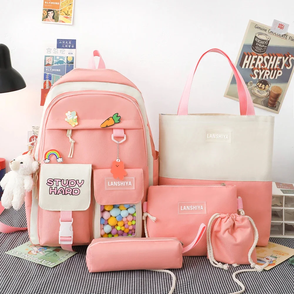 

5pcs Cute Kawaii hool Backpack for Girls Teenage Children hoolbag Women Shoulder Ahetic Backpacks Large Capacity Book Bag