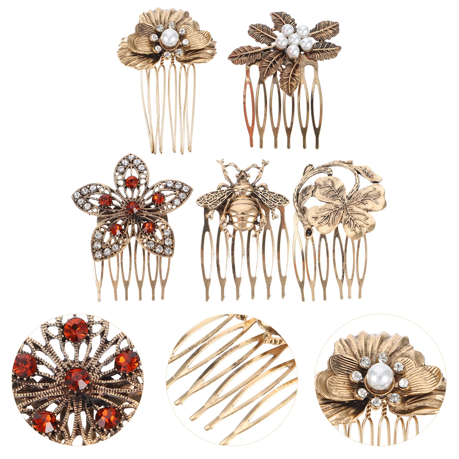 

5 Pcs Retro Diamonds Hair Comb Alloy Pearl Decorative Hairpins Wedding Headpiece Bride Clip Vintage Accessories