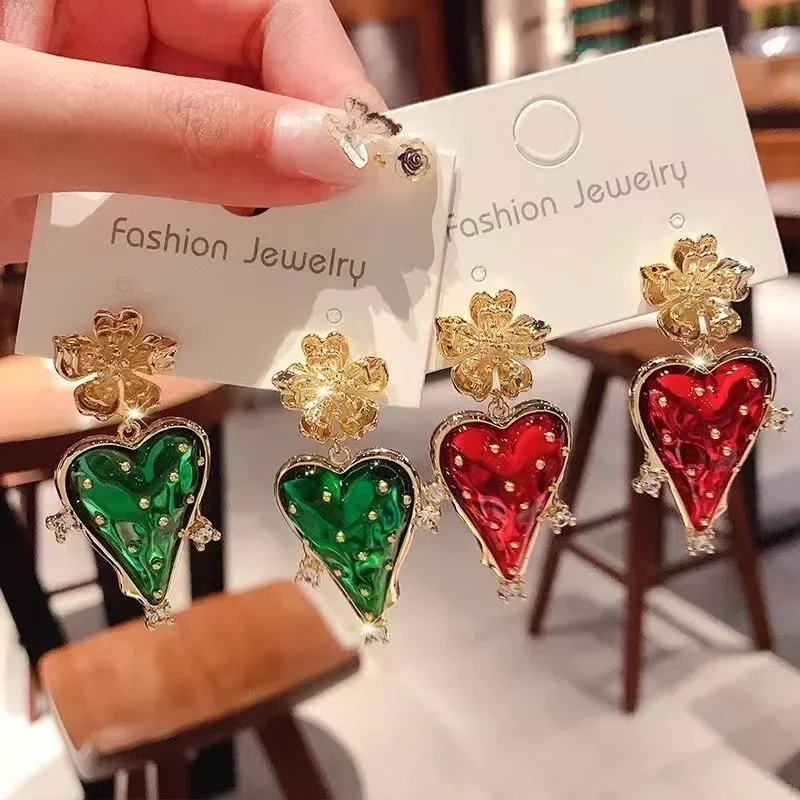 Винтажные серьги с жемчугом в форме клубники сердца темпераментные элегантный