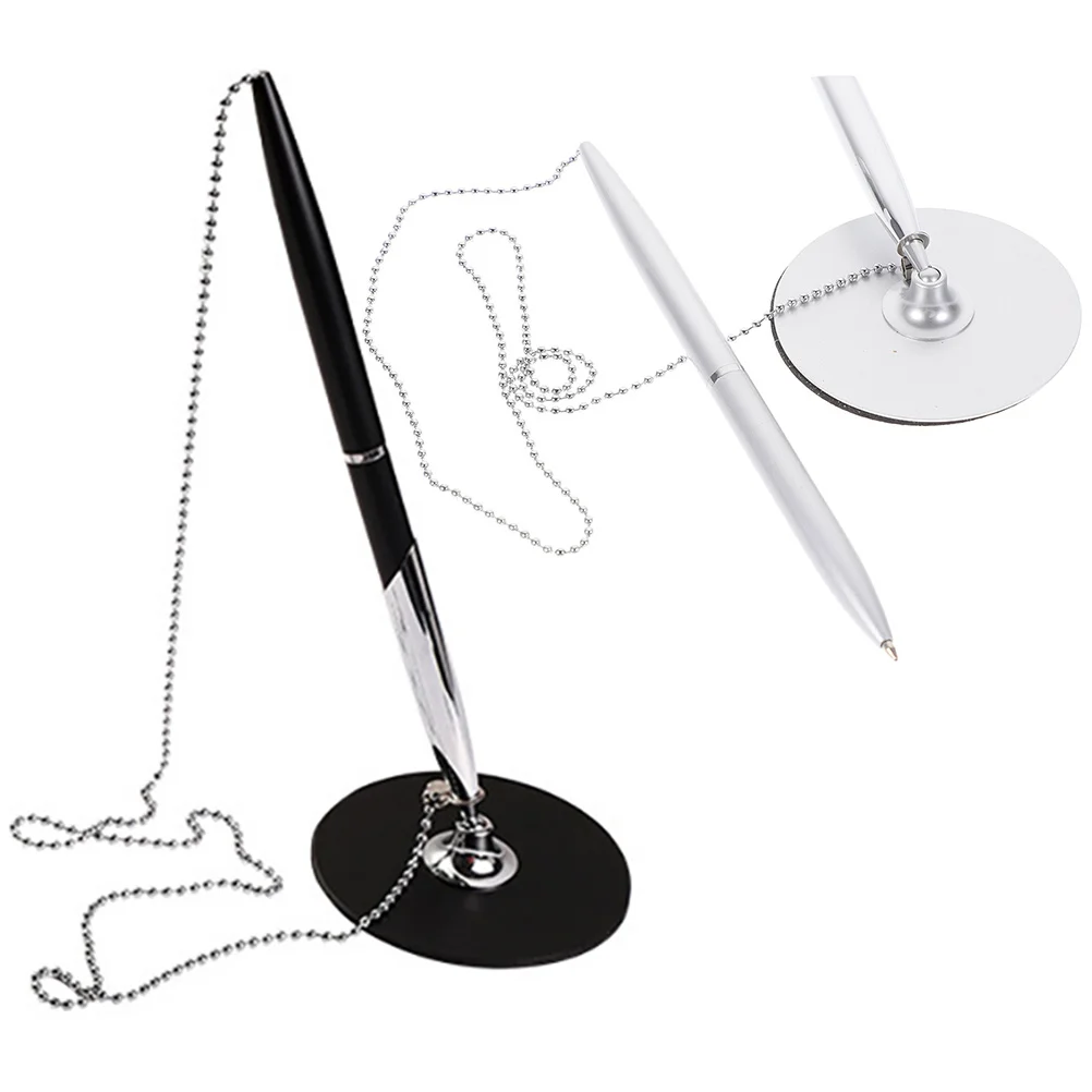 

2 Pcs Signature Pen Chain Desk Fixed Penholder Office Stationery Metal Pens Table