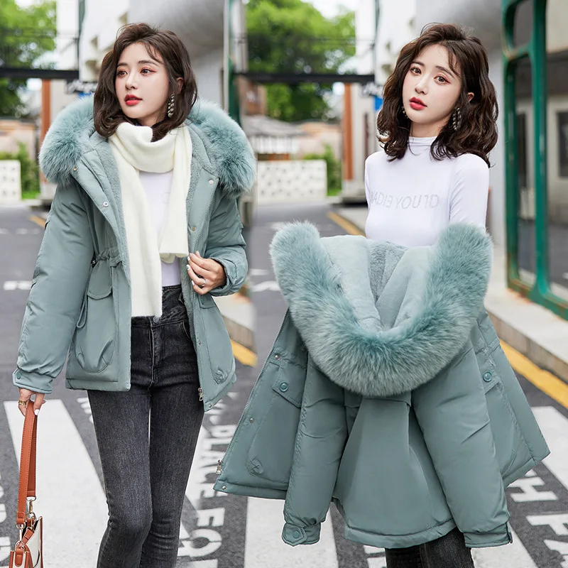 WYWMY Winter Jacket Women Parkas Short Coat Imitation Rabbit Fur Hooded Coat Slim Waist Warm Cotton Padded Coat Winter Clothes
