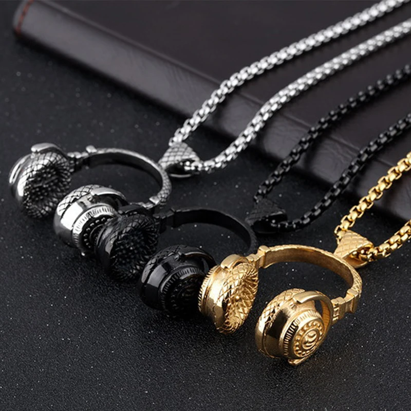 

DJ Music Headphone Pendant Necklace Long Chain Men Women Hip Hop Jewelry Rock Headset Necklace Male Gift