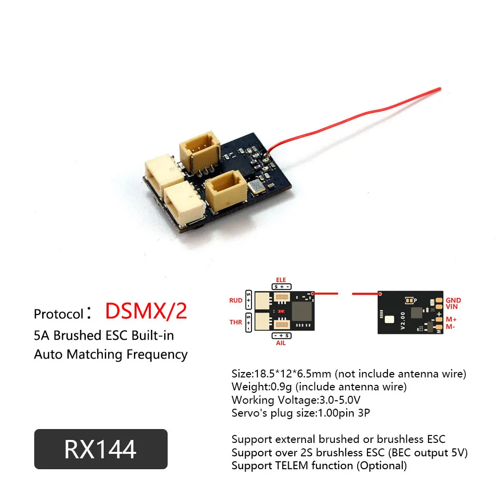 Фото Мини-приемник AEORC RX14, встроенный матовый ESC 5A/1S для микро-комнатных самолетов, поддержка S-FHSS DSMX/2 Frsky-D16 TELEM №2