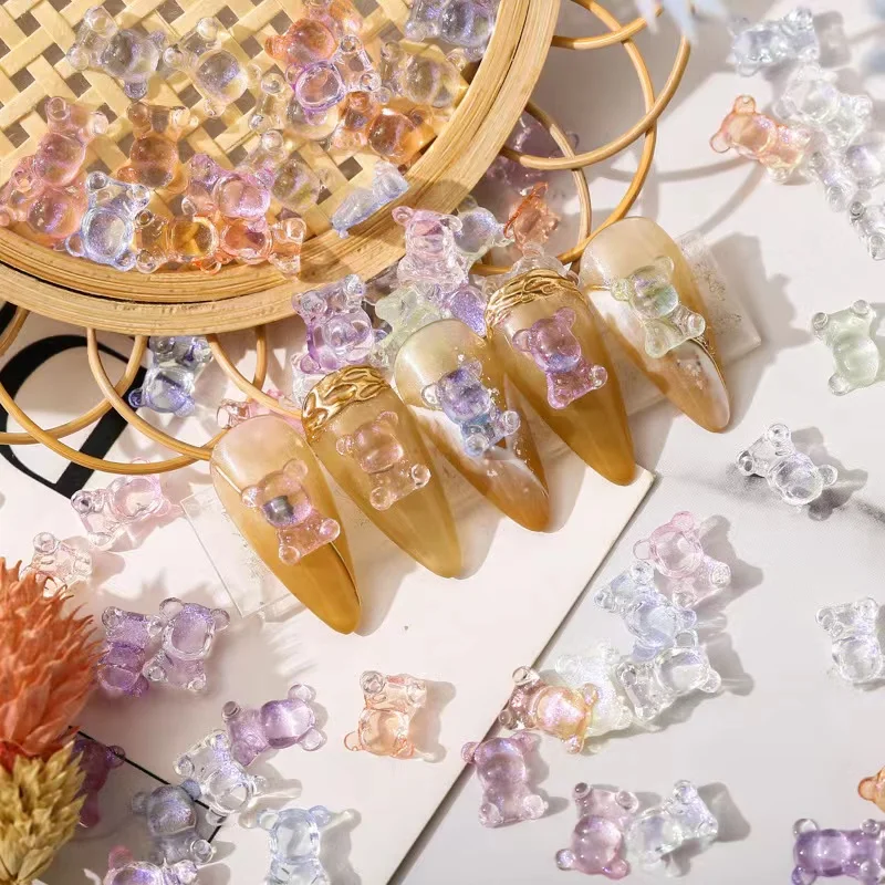 

10 шт. 3D Медведь стерео с плоским основанием Блестящий Аврора дизайн ногтей Бриллиантовая Смола Кристалл модный дизайн ногтей ювелирные изделия Нейл-арт аксессуары для творчества