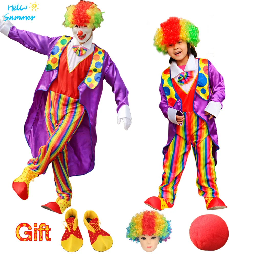 

Costumes Kids adult Circus Clown Costume with hat Naughty Harlequin Fancy Fantasia Infantil Cosplay Clothing dress up