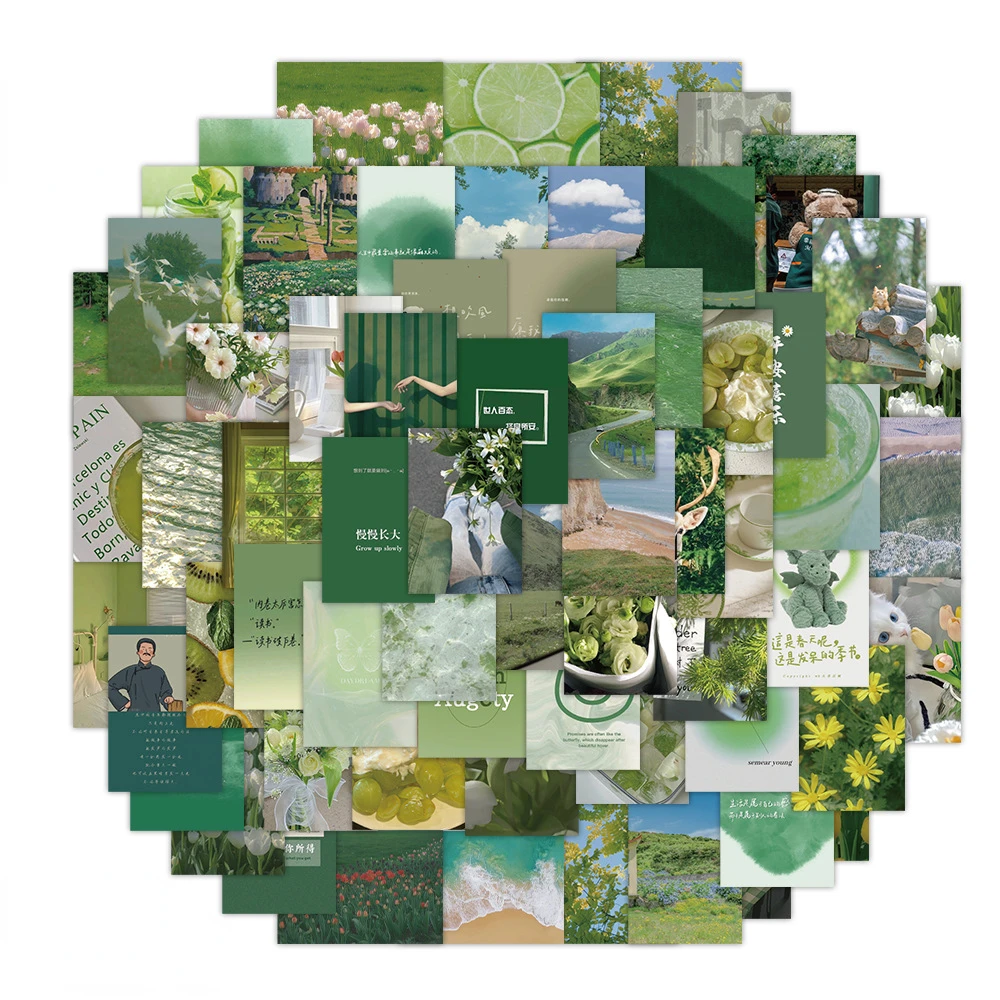 

33/66PCS Green Scenery Ins Wind DIY Decoration Guitar Book Refrigerator Scrapbook Photo Album Mobile Phone Case Laptop Stickers