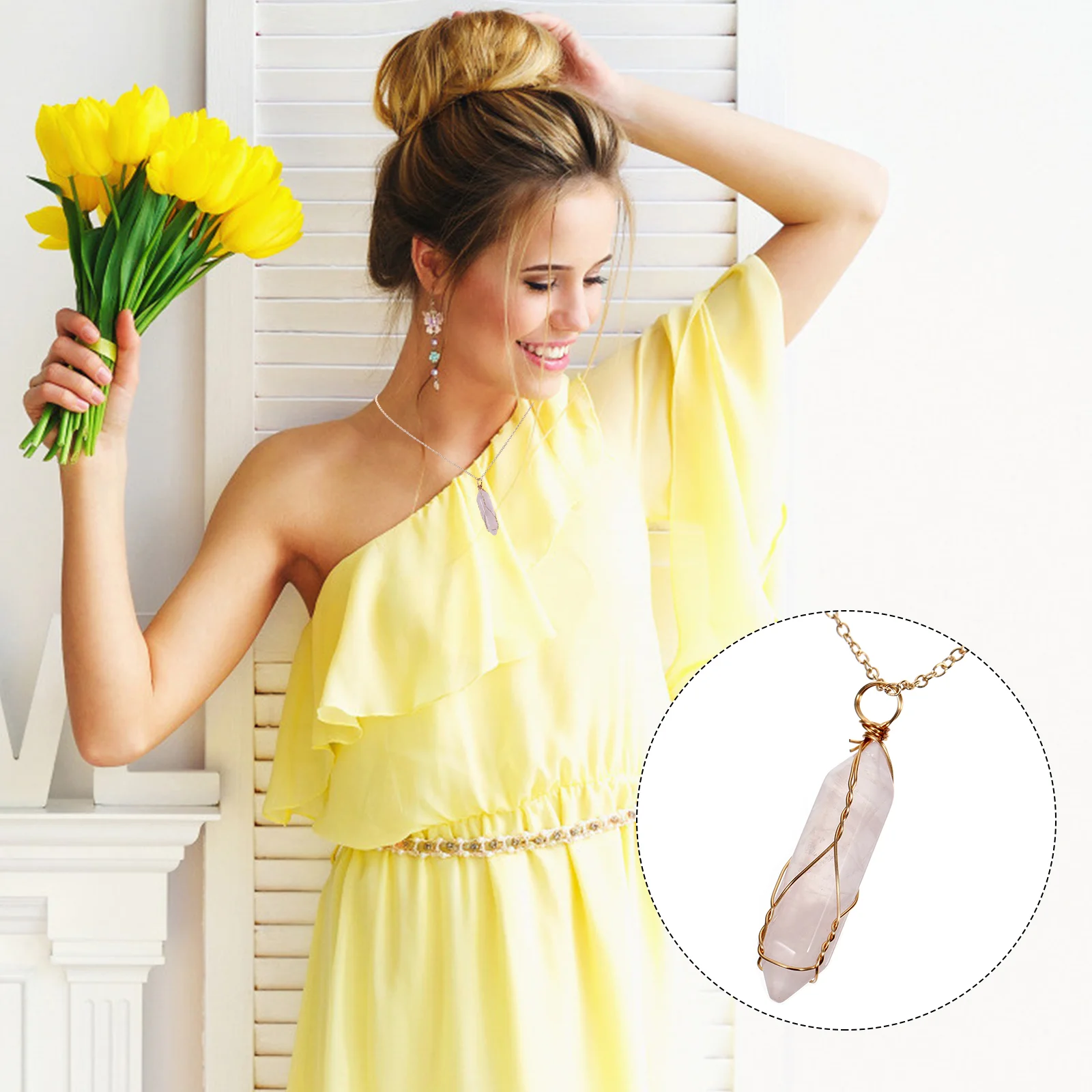 

2pcs Stones Wands Rose Reiki Chakra Meditation Stones Pendant Energy for DIY Necklace Bracelet Jewelry