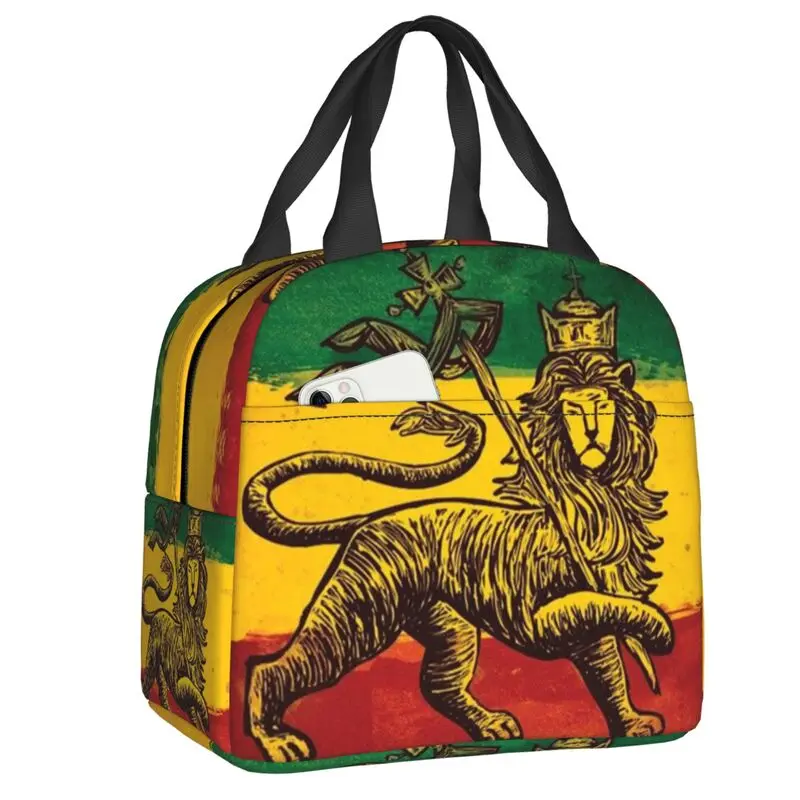 

Custom Rasta Flag Lion Of Judah Lunch Bag Men Women Cooler Thermal Insulated Lunch Boxes for Kids School