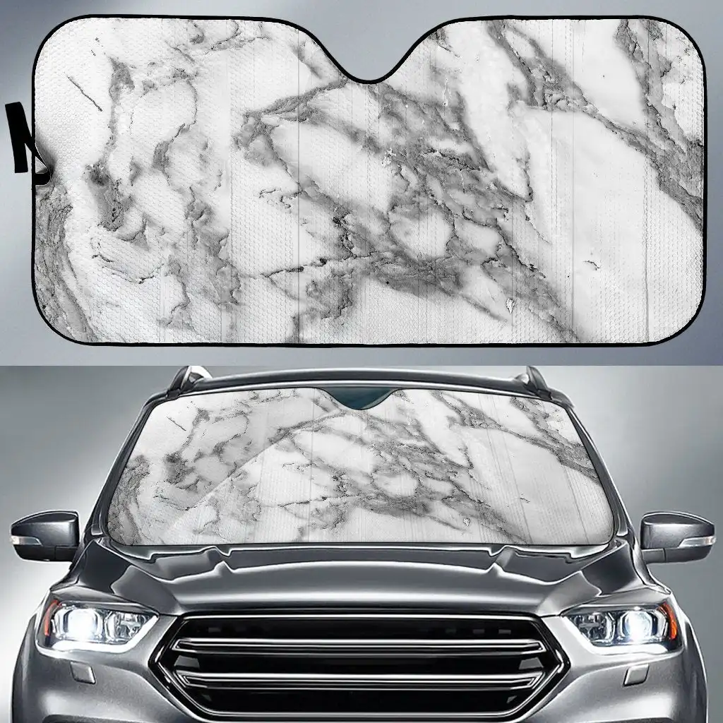 

White Gray Marble Print Car Sun Shade