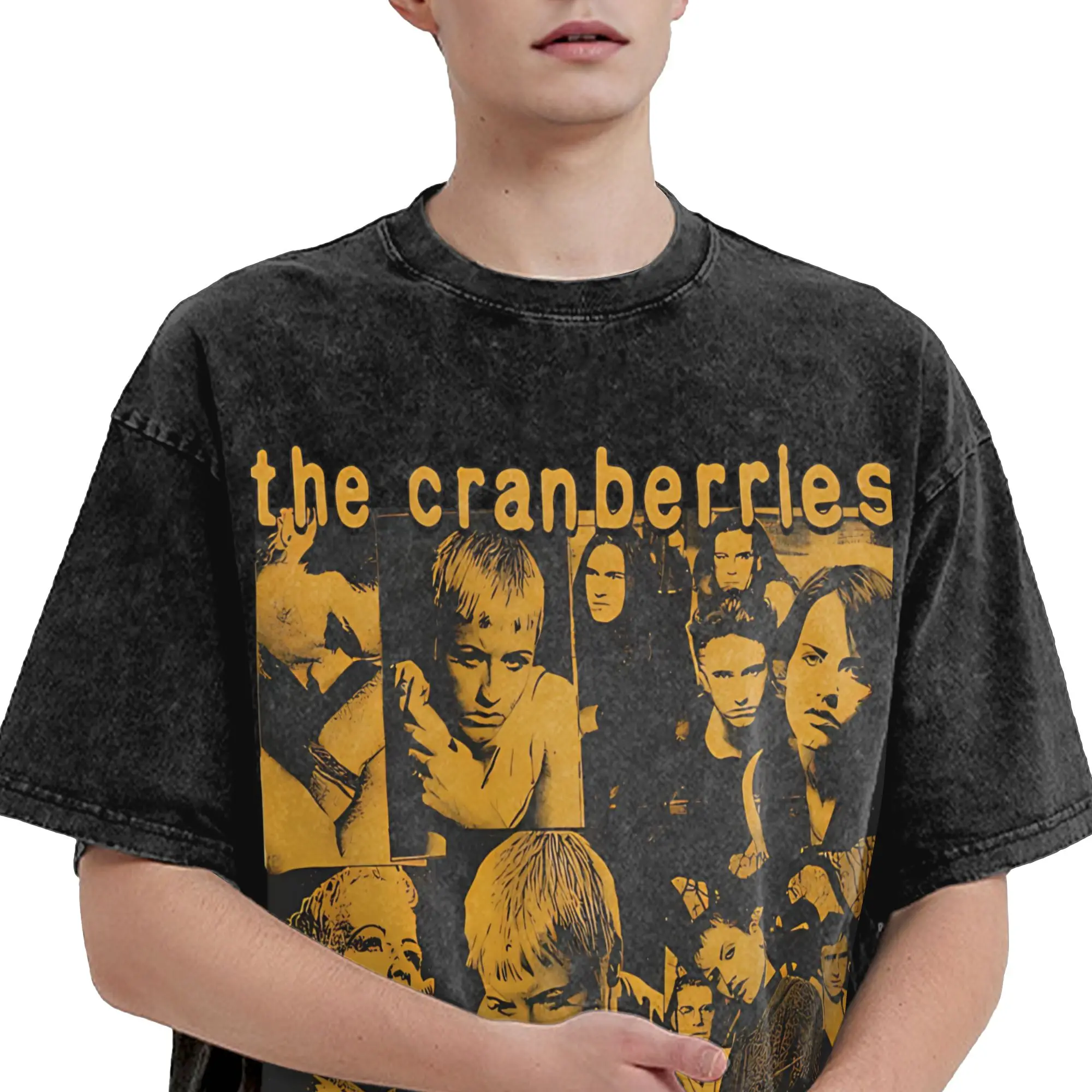 Фото Футболка в стиле хип-хоп с изображением группы The Cranberries, винтажная, с эффектом потертости, для мужчин, хлопковая, с коротким рукавом, круглым вырезом, летняя, топы №2
