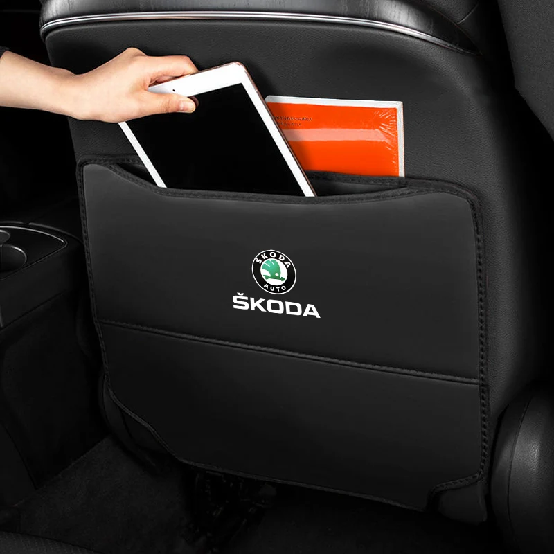 

Leather Car Anti-Kick Pad Seat Back Protective Mat Interior Storage Cushion For Skoda Octavia 2 3 Superb Rapid Fabia Accessories