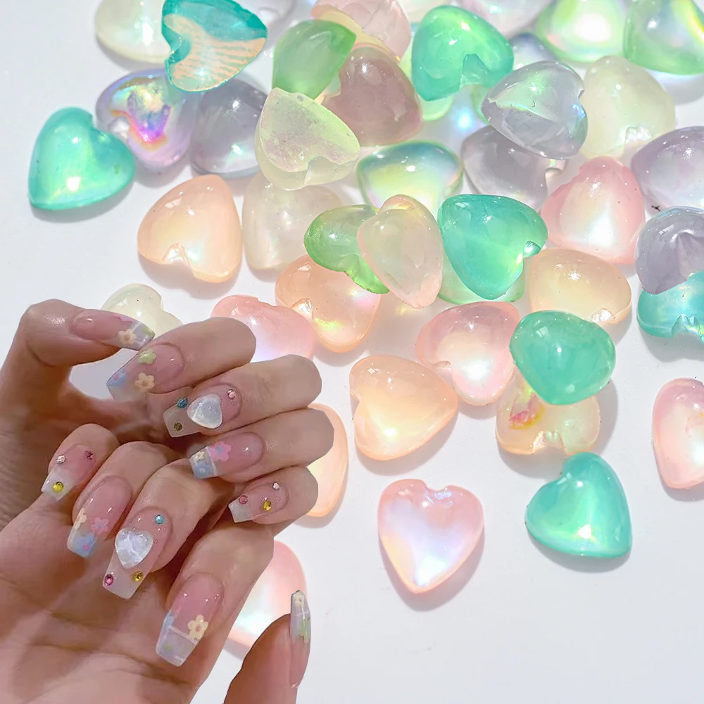 

100pcs Shining Candy Flatback Love Opal Crystal 3D Manicure Aurora Color Heart Rhinestone Nail Decoration 6*6MM Nail Accessory##