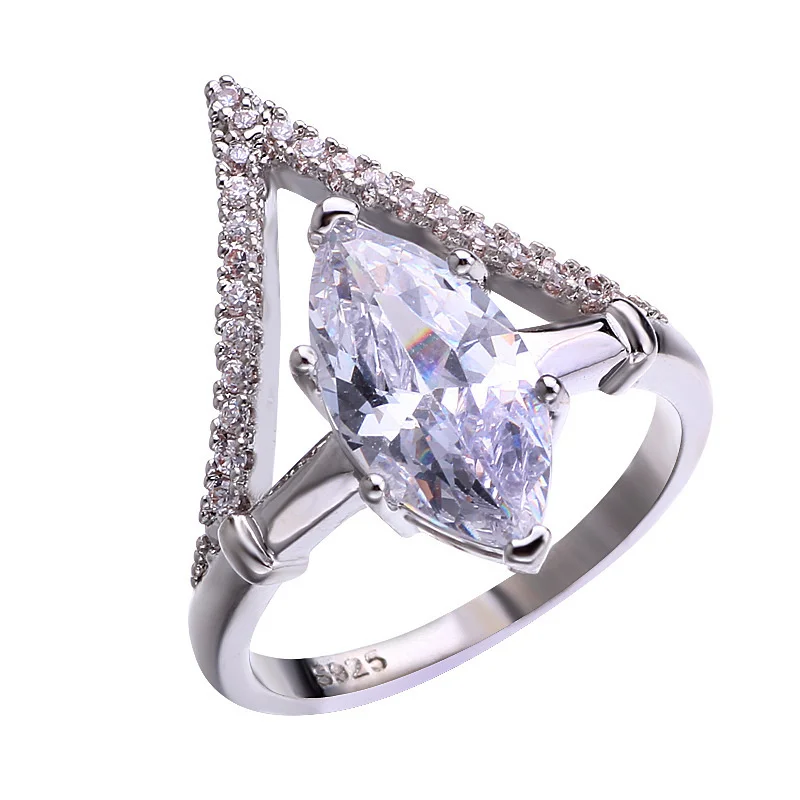 

Elegant Exquisite Silver Colors Rings for Women Trendy Metal Inlaid White Zicron Wedding Ring Engagement Jewelry
