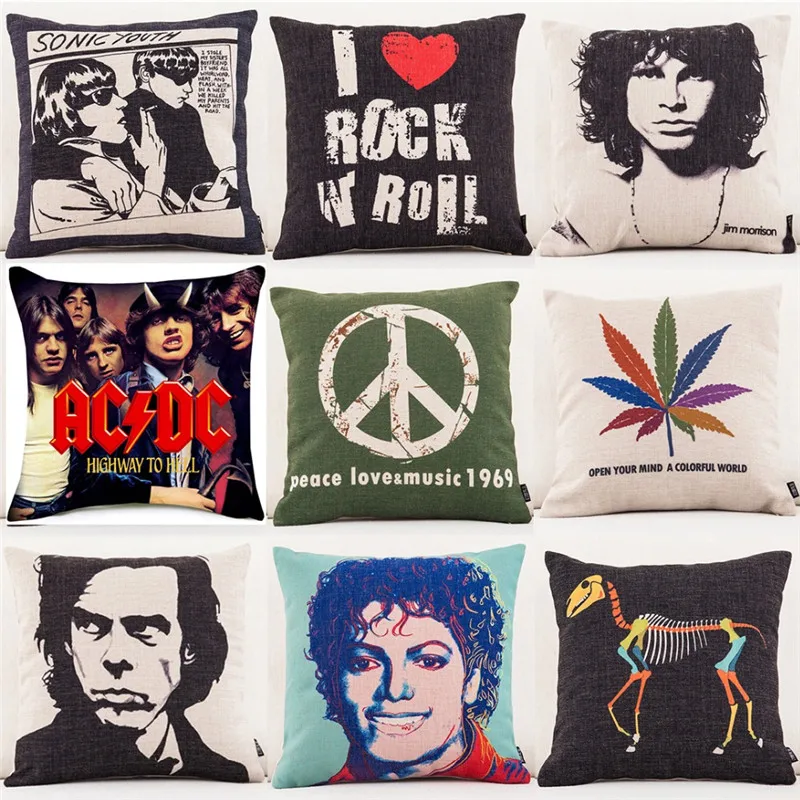

Super Star Peace and Love 1969 Music Cushion Cover Rock Roll Pillow Case Home Decor Cushion Case Cojines Band Sofa Pillow Cover