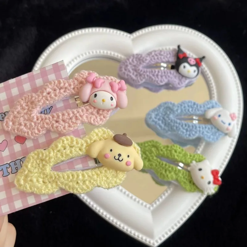 

Новинка Sanrio мультфильм Hello Kitty Kuromi Cinnamoroll аниме шерсть BB зажим креативные кавайные персонализированные челки боковой зажим подарок оптовая продажа