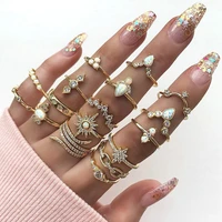 boho luxury clear crystal stone geometric sun waterdrop wedding ring set for women flowers simple female finger rings jewelry
