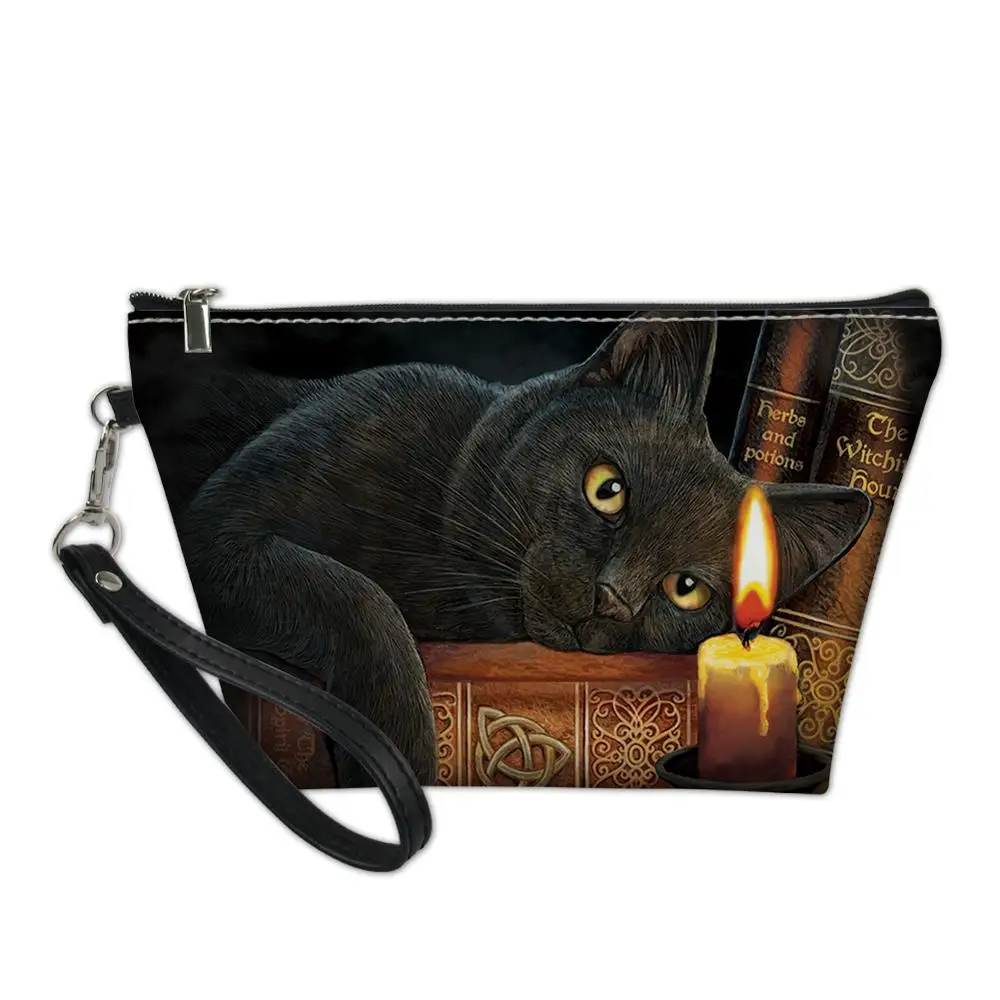 

Small Makeup Bag Women Leather Cosmetic Bags Cartoon Animal Cat Print Functional Travel Make Up Necessaries Pouch Toiletry Kit