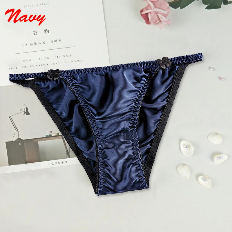 

New Women's Sexy 100% Silk Briefs Satin Low-rise Panties Solid Breathable Underwear for Women Intimates Knickers Underpants