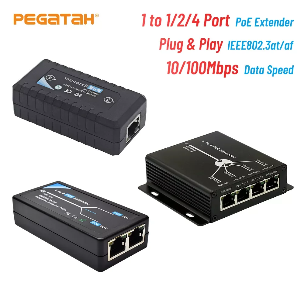 

PEGATAH 1 /2/ 4 Port PoE Extender IEEE802.3af poe extender for ip port max extend 120m transmission extender for ip camera