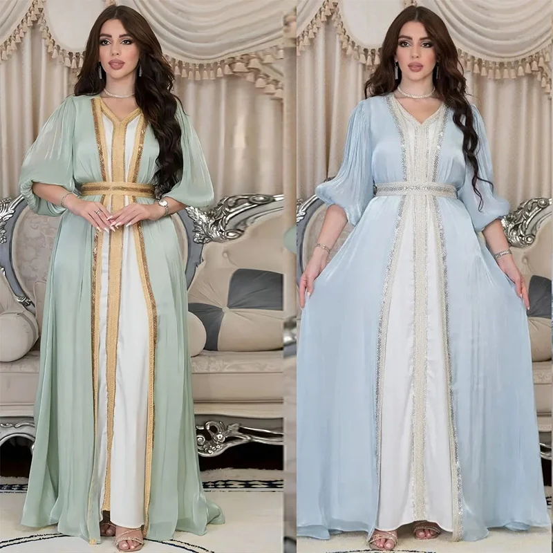 3 Pieces Set Muslim Abaya formal Dress for Women Ramadan Elegant Femme Jalabiya Robe Eid Moroccan Kaftan Islamic Turkey Clothes