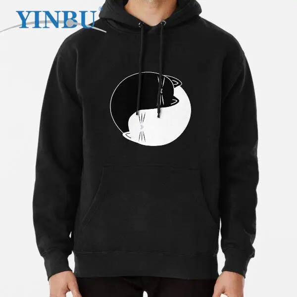 

Новинка, черно-белый пуловер с капюшоном Ying Yang с изображением кошек, модная одежда