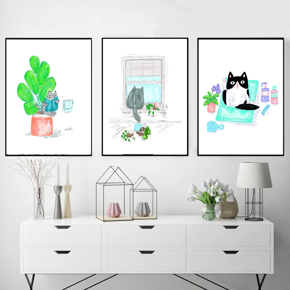 Фотообои с изображением кошки и растений |