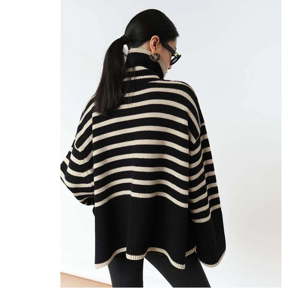 Женский трикотажный Свободный Топ в полоску с разрезом и расклешенными рукавами