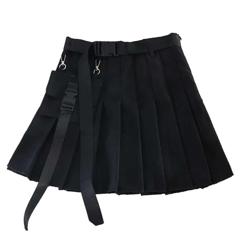 

ITOOLIN 2022 Spring Sexy Skirts Women Grey Pleated MINI Skirts Spring A-line Mini Skirts Wide Leg Saches Cargos Skirts