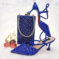 2022 new r blue color african sets matching italian design shoes and bag set african women matching shoes and bag set