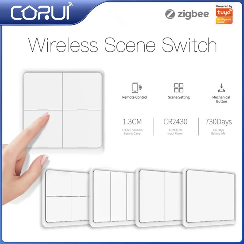 

Смарт-переключатель CORUI Tuya, 1-3 клавиши, ZigBee, беспроводной переключатель, автоматизация на батарейках, умные устройства для дома
