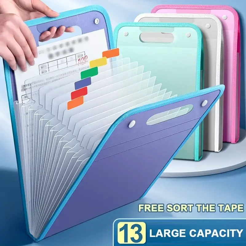 

Portable test paper storage bag, large capacity, 13 layer classification, simple organ bag, A4 student blue organ folder