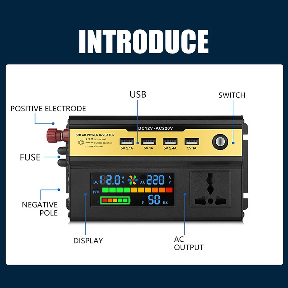 Solar Inverter Car Power Inverter Long Lasting Solar With Transformer Function 12000W 12V/24V-220V Light Brand New Hot Sale