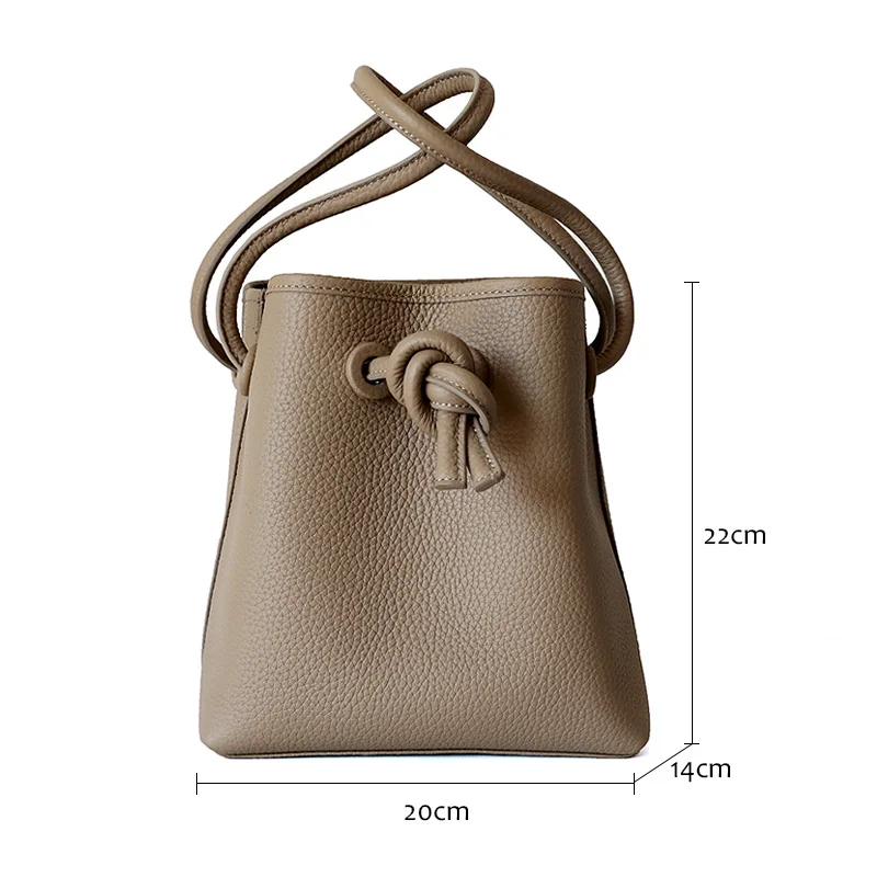 

Japanes quilted Drawstring purs Bucket Bag leather Women Lady Handbag Soft Shoulder Messenger Rope Knot Basket Causal Tote Retro