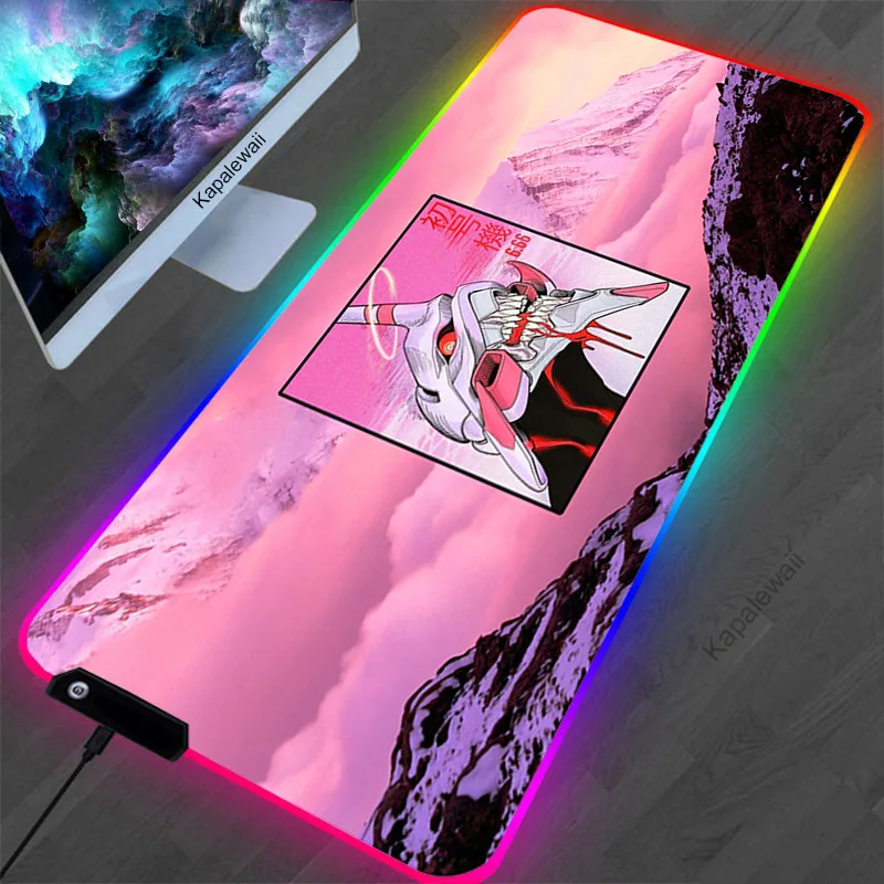 

Evangelion Gaming Mouse Pad Computer Mousepad RGB Large Gamer XXL Accessories Carpet Big Mause Pad PC Desk Mat with Backlit Rug