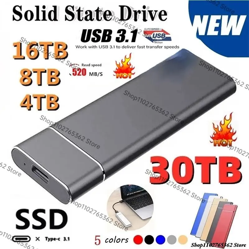 High Speed 8TB 16TB SSD External Mobile Solid State Drive Portable 64TB External Hard Drive Slim Transfer Flash Memory Device