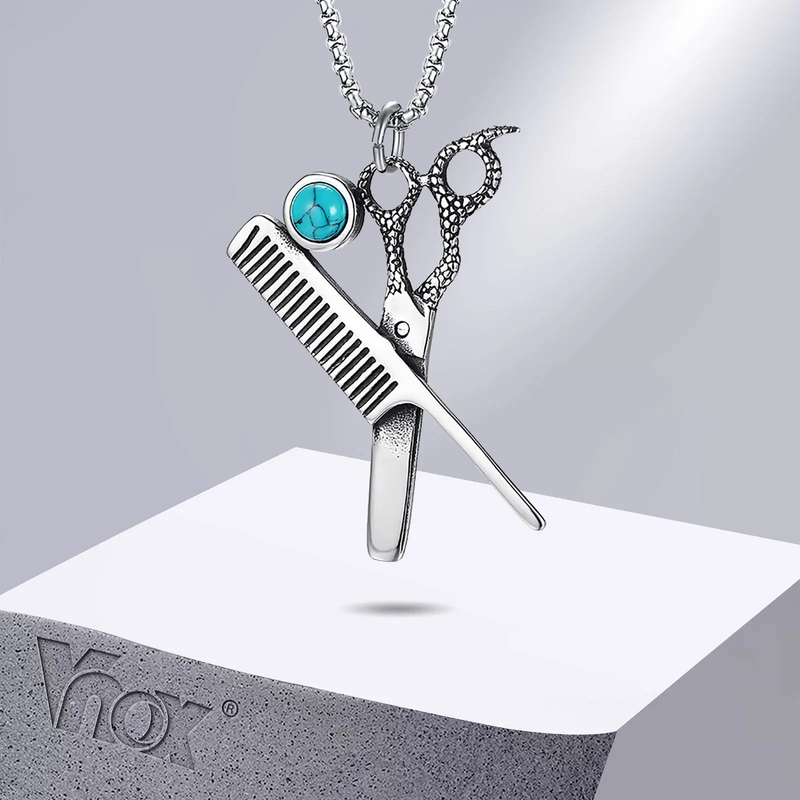 

Vnox Scissors Pendant Necklaces, Punk Rock Pendant with Evil Eye, Vintage Hairbrush Fashion Jewelry