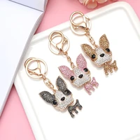 fashion korean version color rhinestone cute dog keychain handmade diy crystal dog key chain keyring jewelry llaveros para mujer