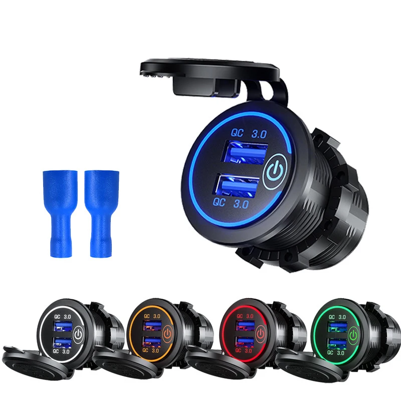 

Quick Charge 3.0 Dual USB Fast Car Charger Socket Accessories Waterproof 12V/24V QC3.0 Power Outlet with Touch Switch&Led Li