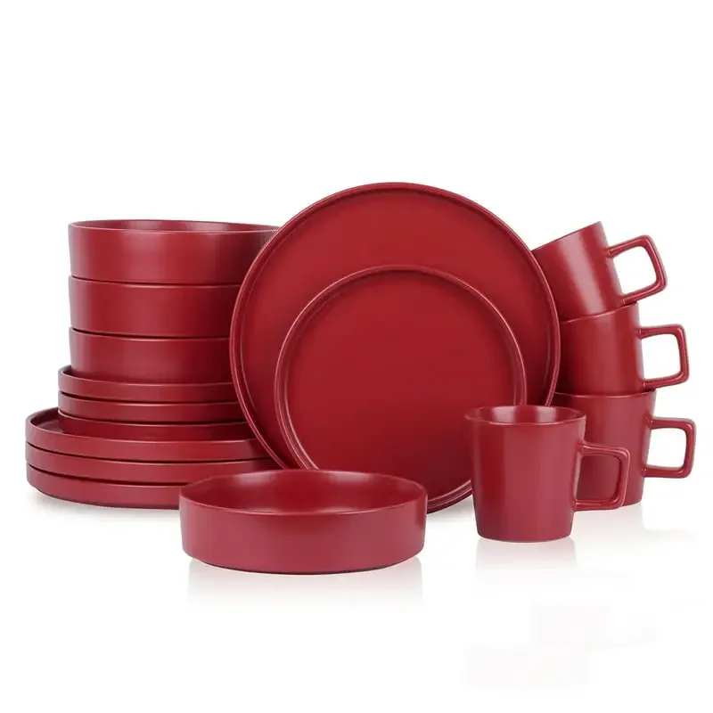 

Stone + Lain Cleo Stoneware Collection Dinnerware Set, 16-Piece Service for 4, Red Health and Safety Tableware