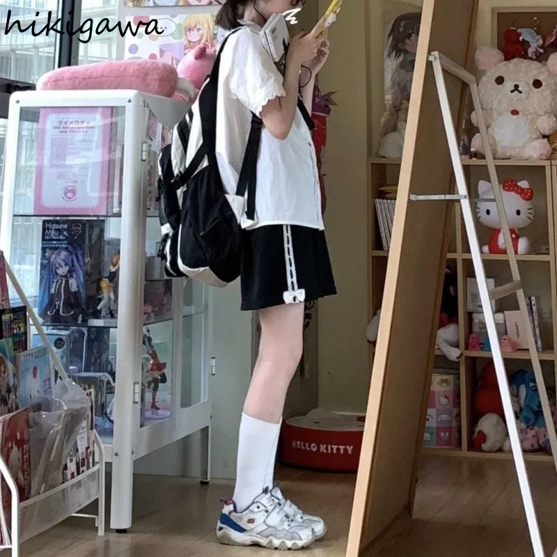 Кружевные милые шорты с бантом для женщин новинка 2024 японские черные модные