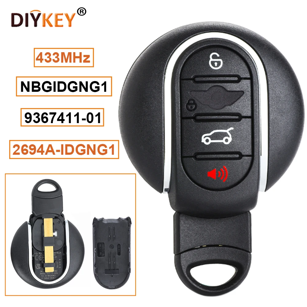 

DIYKEY Aftermarket 3+1Buttons Smart Remote Car Key Fob 433MHz for BMW Mini Cooper 2013- 2018 P/N: 9367411-01 FCC ID:NBGIDGNG1