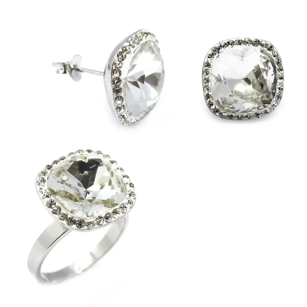 

White Zircon Stone 925 Sterling Silver 2'li Jewelry Set