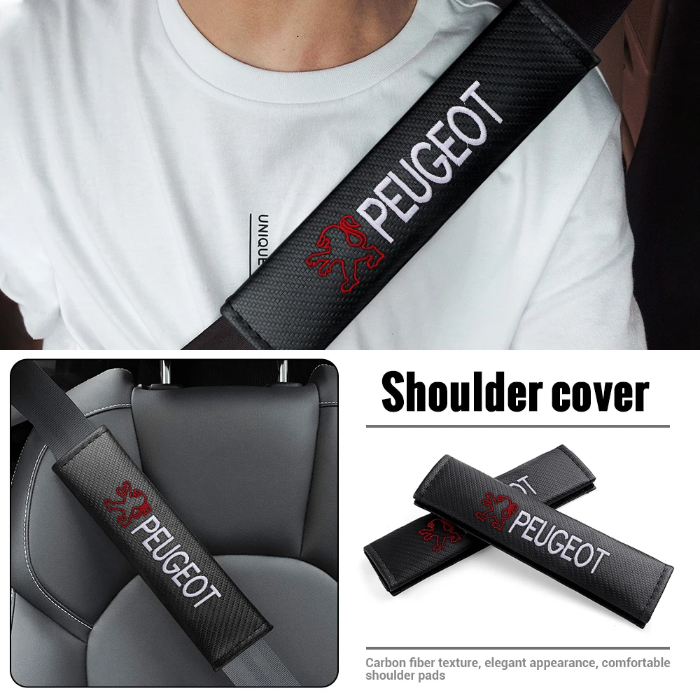 

2Pcs Carbon Fiber Car Seatbelt Shoulder Pad Cover Strap Protector Cushion For Peugeot 206 207 208 307 308 508 106 108 2008 3008