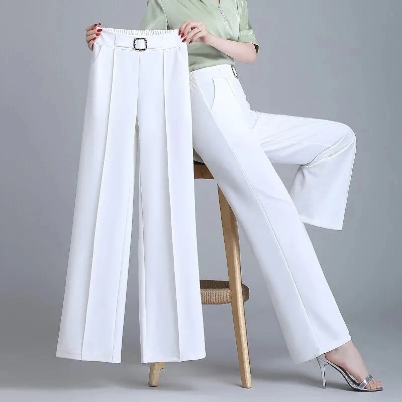 

2023Spring Summer Women Trousers Elegant Fashion Office Lady Wide Leg Pants Elastic High Waist All Match Belt Straight Pants 4XL