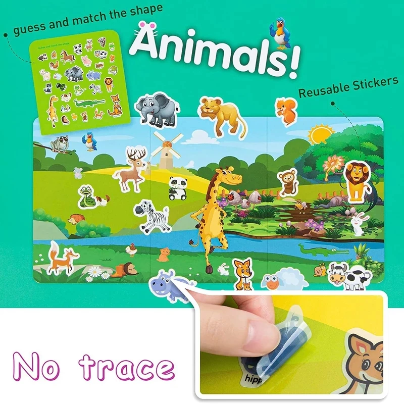 

Kids Cartoon Scenarios Sticker Book Reusable Multiple Style Educational Cognition DIY Puzzle Learning Toys Child Age 2-6 Gift