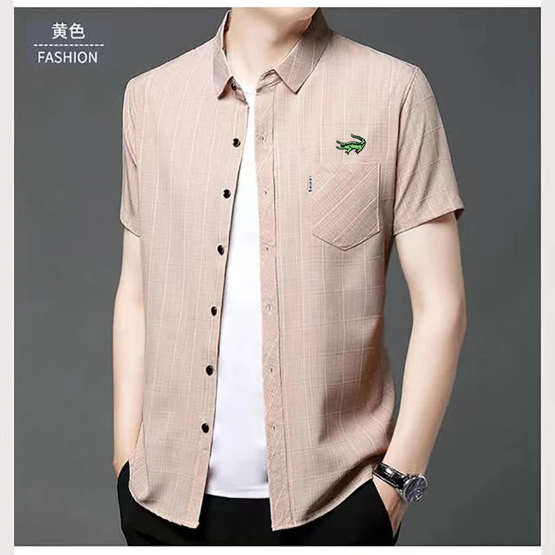 

Рубашка-поло мужская из хлопка и льна, с коротким рукавом